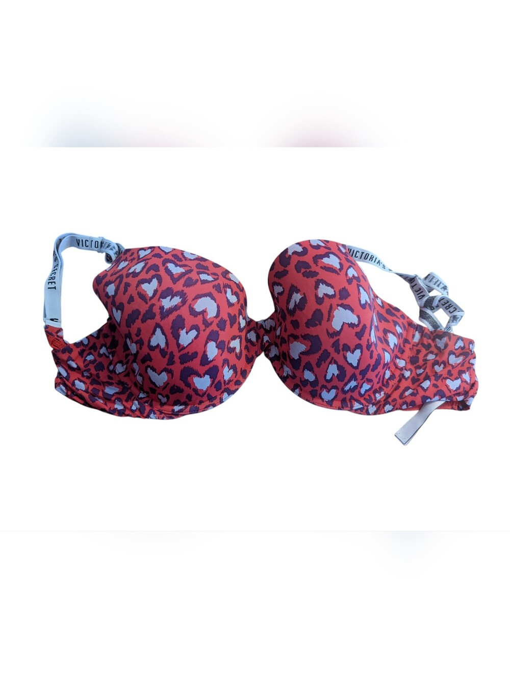 Victoria's Secret Red‎ and Pink Leopard Heart Bra Size 34DDD